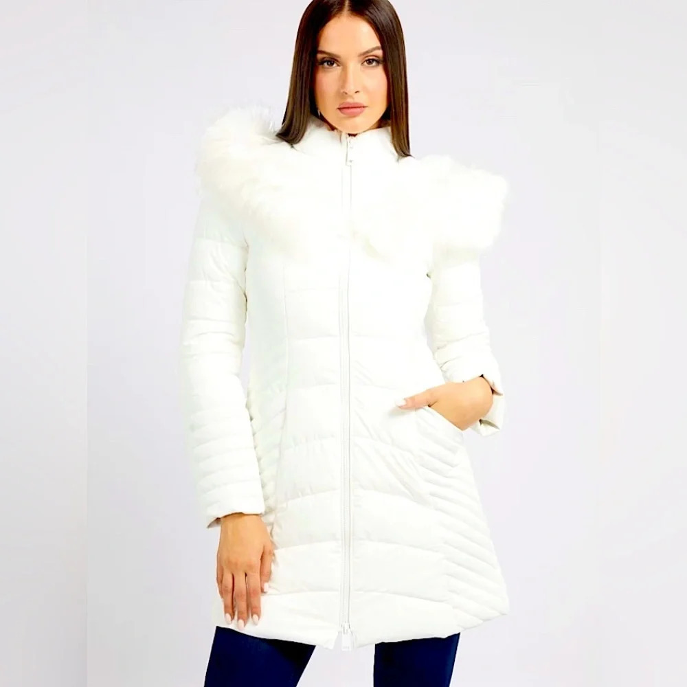 Y2k oscar de la renta down feather long puffer fox fur jacket L winter holiday